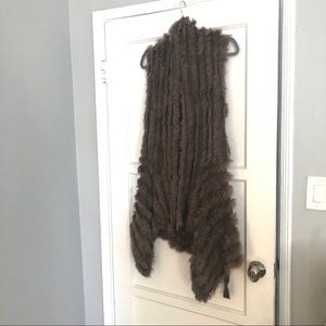 Luxe Tan Rabbit Fur Vest with Tie Belt